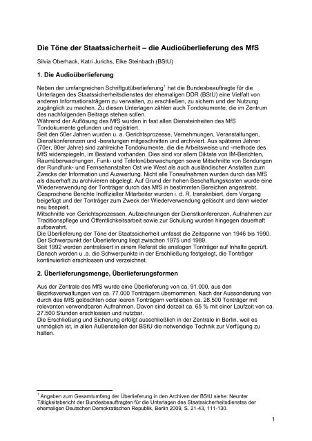 Die Töne der Staatssicherheit – die Audioüberlieferung des MfS -