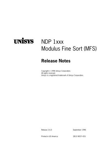 NDP 1XXX Modulus Fine Sort (MFS) - Public Support Login - Unisys