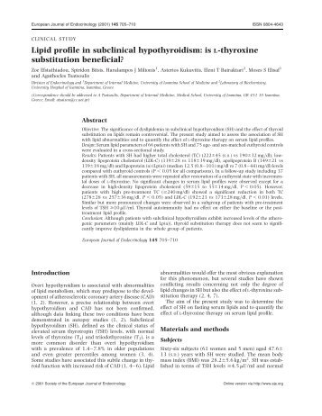 Lipid profile in subclinical hypothyroidism - European Journal of ...