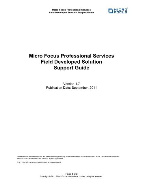 Micro Focus Professional Services Field Developed Solution ...
