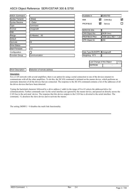 ASCII Parameters S300/700 - Maccon.de