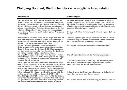 Wolfgang Borchert, Die Küchenuhr - eine mögliche ... - moutard