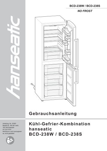 Gebrauchsanleitung Kühl-Gefrier-Kombination hanseatic BCD ...