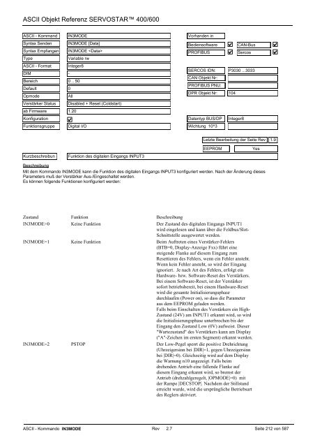 ASCII Parameter ServoStar400/600 - Maccon.de