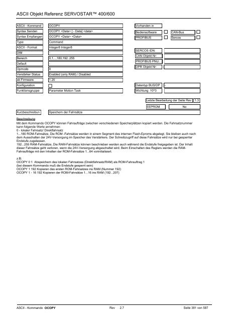 ASCII Parameter ServoStar400/600 - Maccon.de