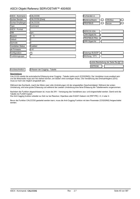 ASCII Parameter ServoStar400/600 - Maccon.de