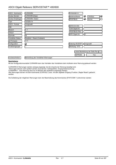 ASCII Parameter ServoStar400/600 - Maccon.de