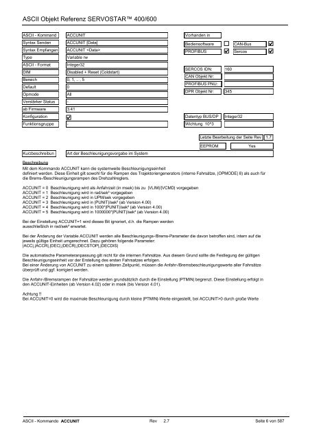 ASCII Parameter ServoStar400/600 - Maccon.de