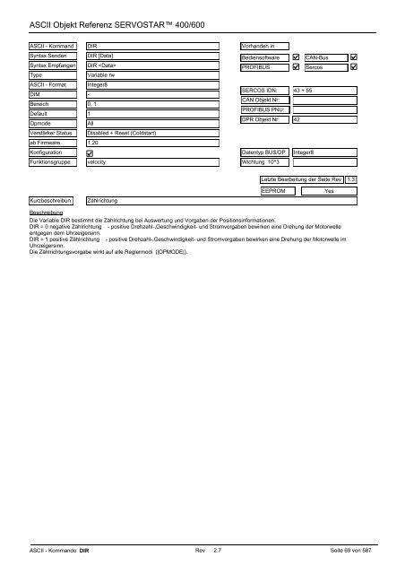 ASCII Parameter ServoStar400/600 - Maccon.de