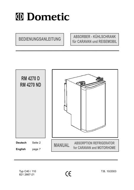 Dometic kühlschrank Bedienungsanleitung