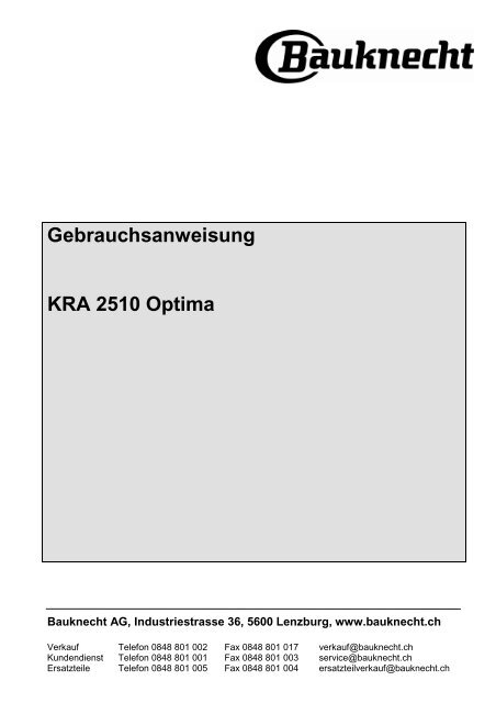 Gebrauchsanweisung KRA 2510 Optima - Bauknecht-mam.ch