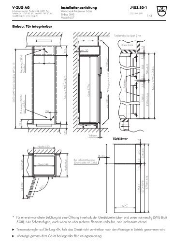 Installationsanleitung V ZUG AG J403.50 1 Einbau, Tür integrierbar ...