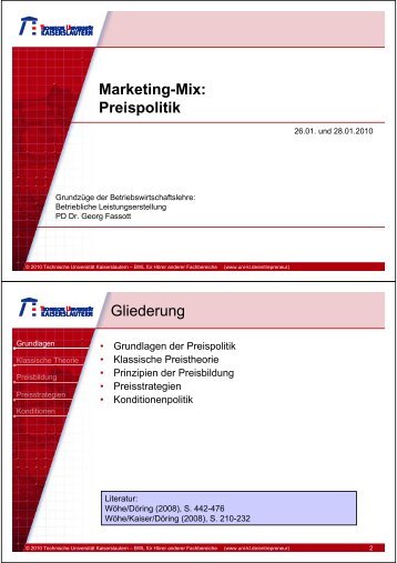 Marketing-Mix: Preispolitik Gliederung - Universität Kaiserslautern