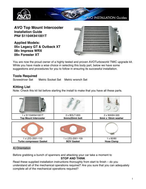 AVO Top Mount Intercooler - AVO Turboworld!