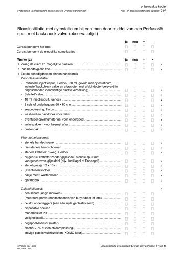 Blaasinstillatie cytostaticum bij man dmv perfusor_Obs.lijst