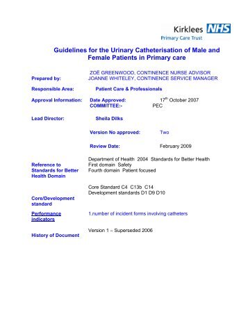 Guidelines for the Urinary Catheterisation of Male - NHS Kirklees