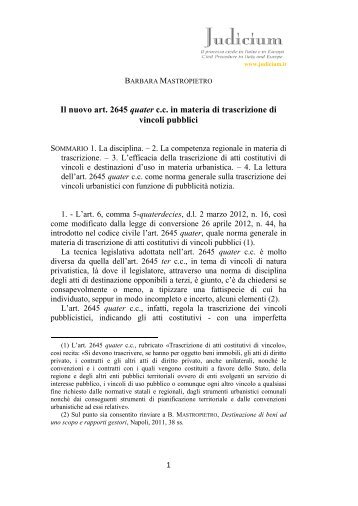 Il nuovo art. 2645 quater c.c. in materia di trascrizione ... - INSIGNUM