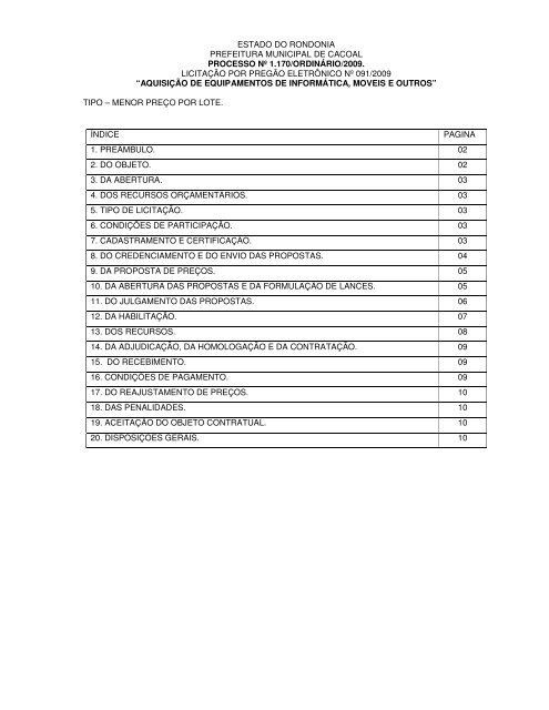 ESTADO DO RONDONIA PREFEITURA MUNICIPAL DE CACOAL ...