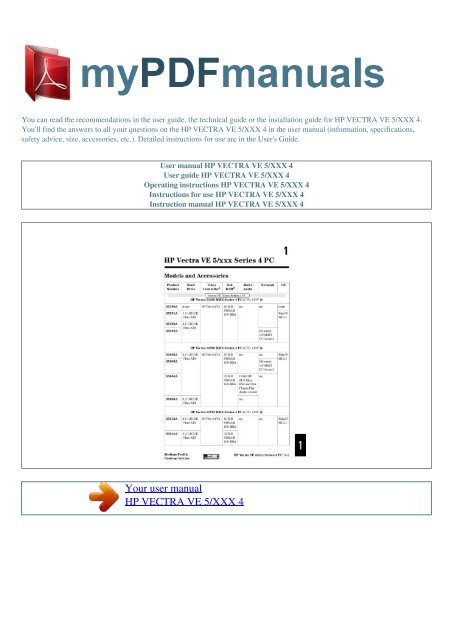 User manual HP VECTRA VE 5/XXX 4 - MY PDF MANUALS