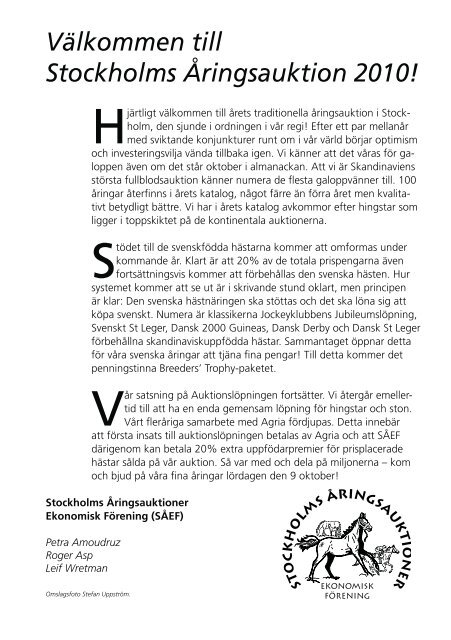 Välkommen till Stockholms Åringsauktion 2010! - SÅEF Åringsauktion