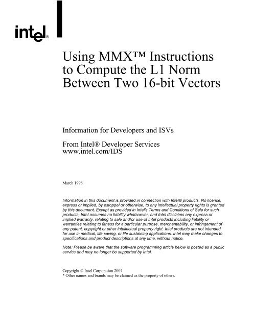 Using MMX™ Instructions to Compute the L1 Norm - Intel ...