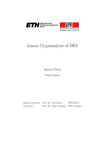 Linear Cryptanalysis of DES - Pascal Junod