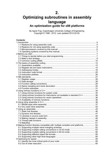 Optimizing subroutines in assembly language - Agner Fog