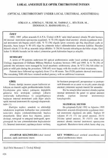lokal anestezi ile optik üretrotomi intern - Türk Üroloji Dergisi