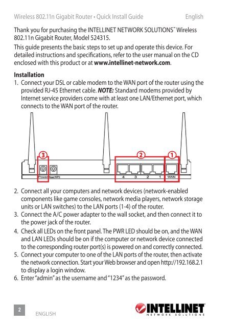 WIRELESS 802.11N GIGABIT ROUTER QUICK INSTALL GUIDE