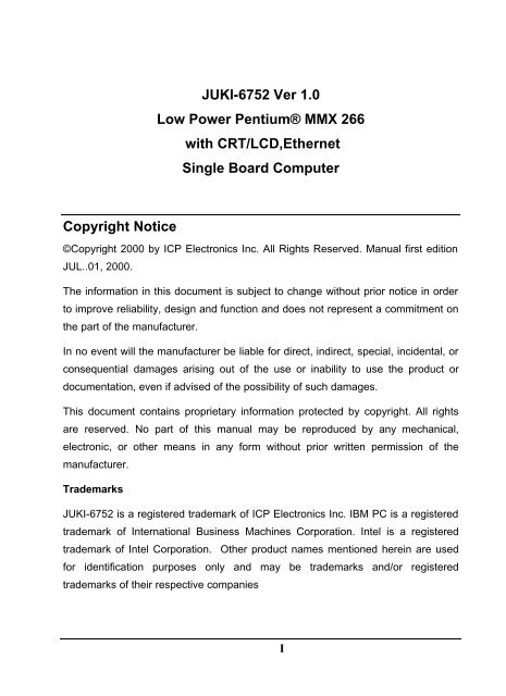 JUKI-6752 Ver 1.0 Low Power Pentium® MMX ... - VoxTechnologies