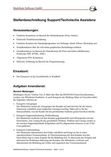 Stellenbeschreibung Support/Technische Assistenz - MarkStein ...
