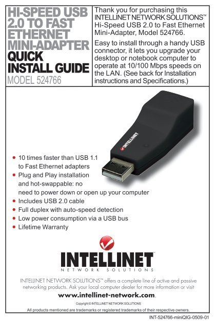 hi-speed usb 2.0 to fast ethernet mini-adapter quick install guide
