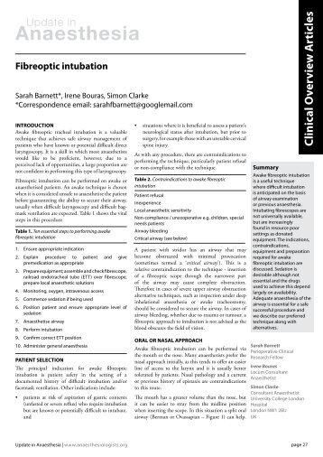 Fibreoptic intubation (Update_2011) - Update in Anaesthesia