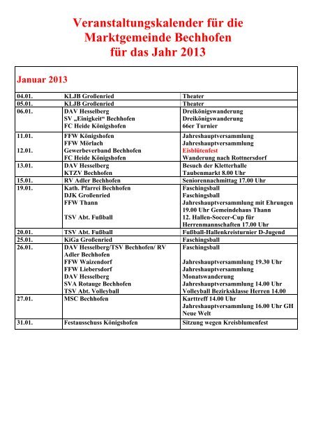 Jahreskalender - Markt Bechhofen