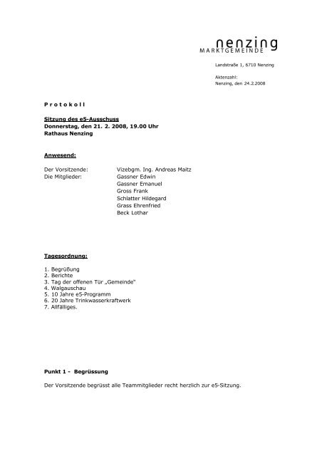 Protokoll Sitzung vom 21.02.2008 - Marktgemeinde Nenzing