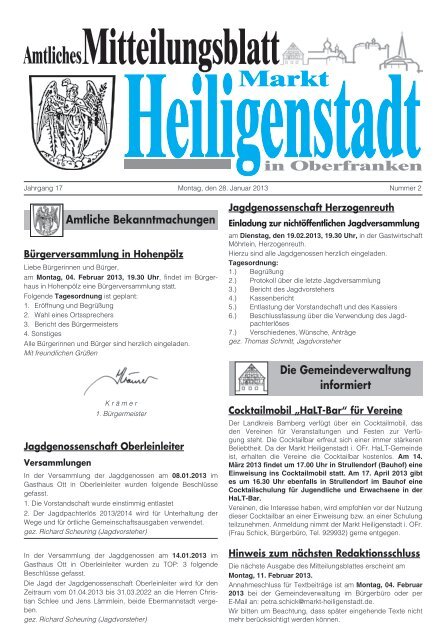 Mitteilungsblatt Nr. 2 vom 28.01.2013 - Markt Heiligenstadt