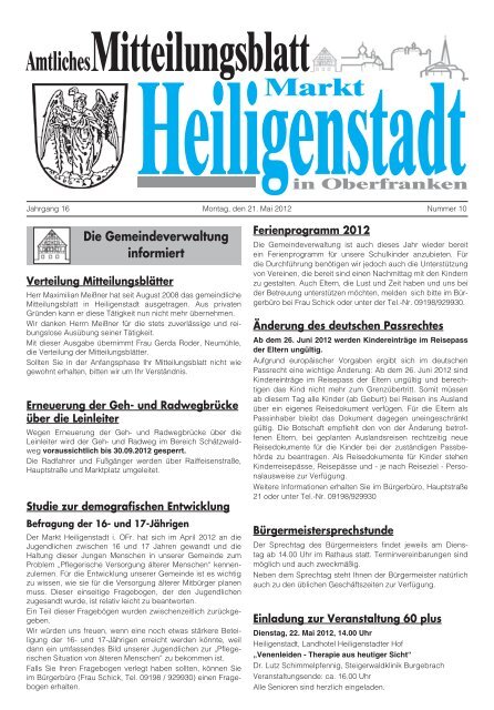 Mitteilungsblatt Nr. 10 vom 21.05.2012 - Markt Heiligenstadt