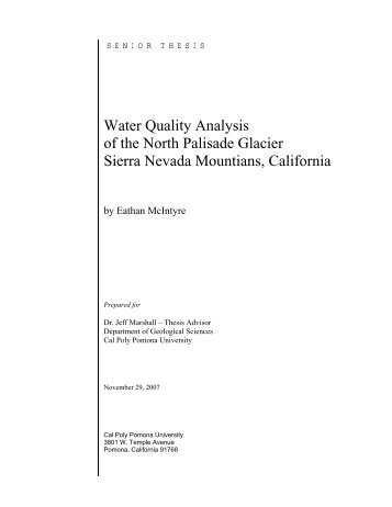 Water Quality Analysis of the North Palisade Glacier - Geological ...