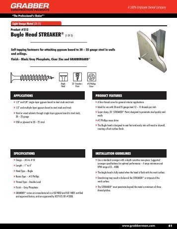 Product 212 Bugle Head Streaker Drywall Screws - Grabber ...