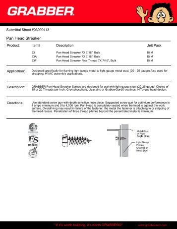 Pan Head Streaker - Grabber Construction Products