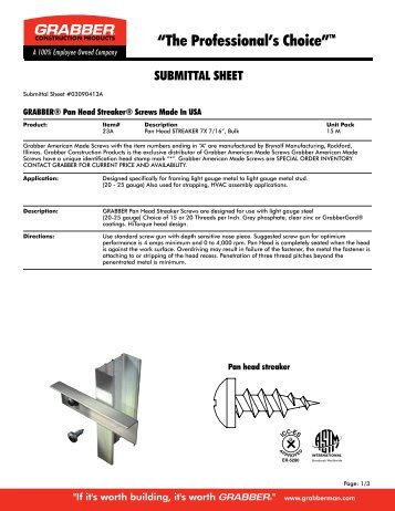SUBMITTAL SHEET - Grabber Construction Products