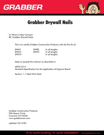 ASTM C514 Drywall Nails Compliance - Grabber Construction ...