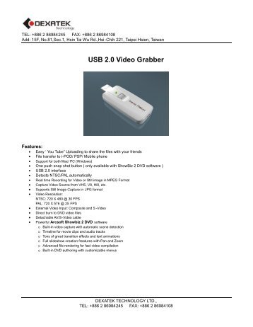 USB 2.0 Video Grabber - Dexatek