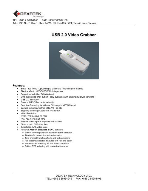 USB 2.0 Video Grabber - Dexatek