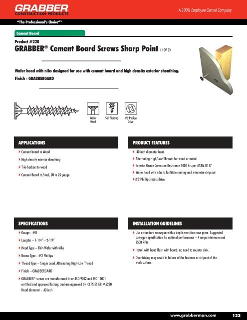 Product 228 Cement Board Screw Sharp Point - Grabber ...