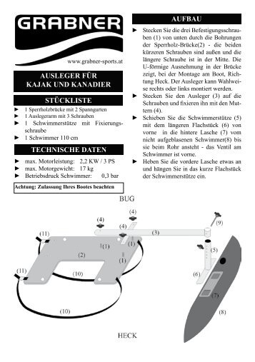 AUSLEGER FÜR KAJAK UND KANADIER ... - Grabner Sports
