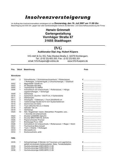 Insolvenzversteigerung - IVG mbH & Co. KG