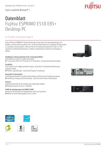Datenblatt Fujitsu ESPRIMO E510 E85+ Desktop PC - bei Fujitsu ...