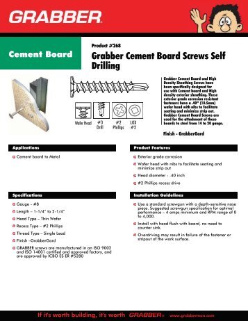 Grabber Cement Board Screws Self Drilling - EU