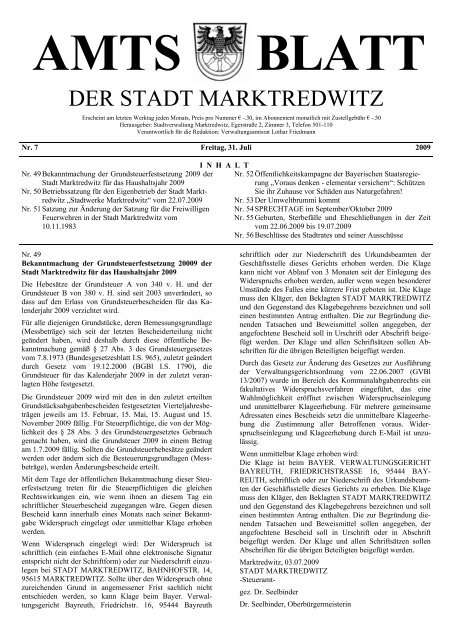 AMTS BLATT - Stadt Marktredwitz